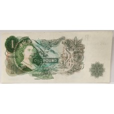 GREAT BRITAIN UK 1967 . ONE 1 POUND BANKNOTE . ERROR . WET INK TRANSFER